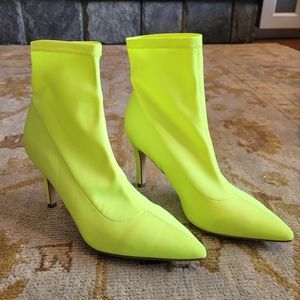 Neon Yellow Pointy Toe Heeled Booties Size 9.5